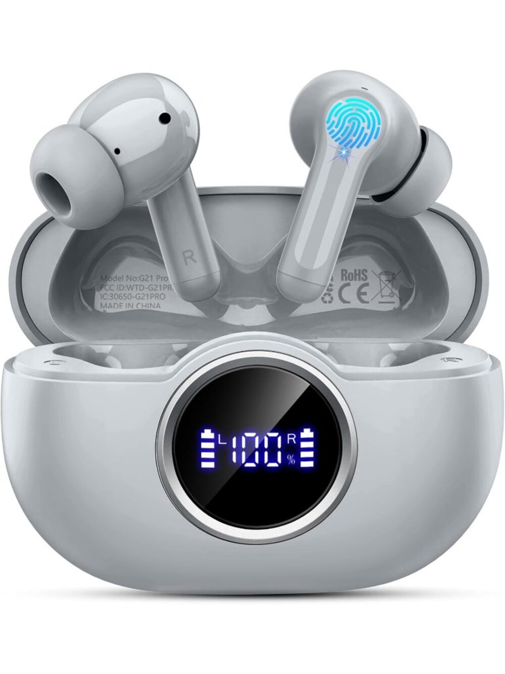 Wireless Grey Bass-3.0 3D-Stereo Noise Cancelling 40Hrs Bluetooth 5.4 Earbud